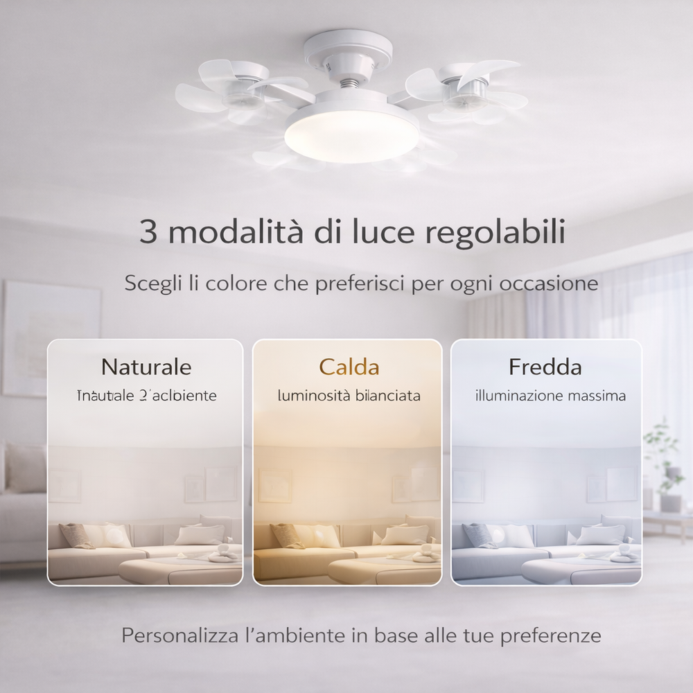 3 modalità di luce: naturale, calda e fredda